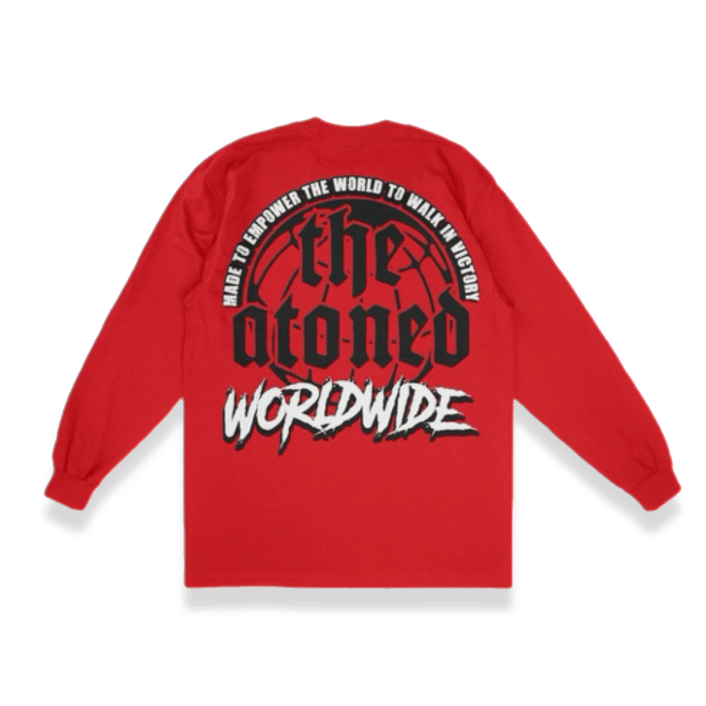 "World Wide" Long Sleeve Tee (Red) - The Atoned Co.